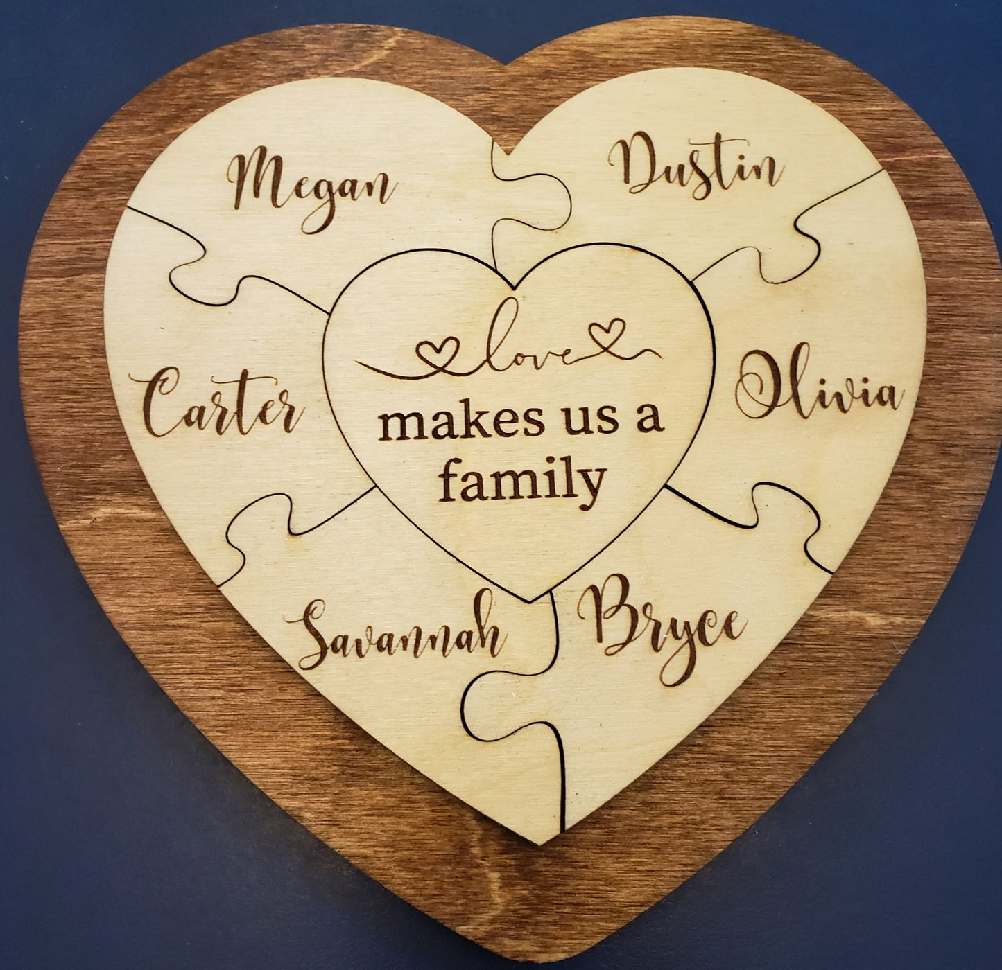 Heart Puzzle Sign with Stand, Love Makes Us a Family