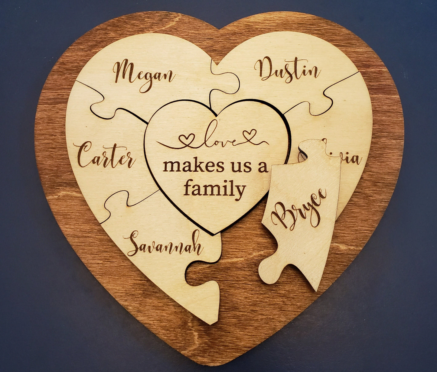 Heart Puzzle Sign with Stand, Love Makes Us a Family