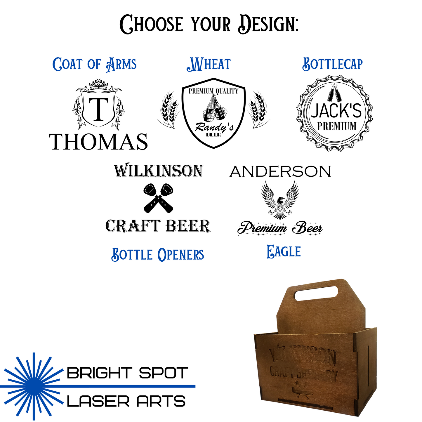 Personalized Beer Bottle Caddy, holds 6 bottles, choose your design