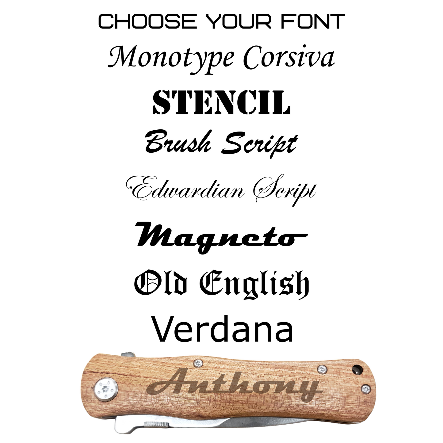 Personalized 4 1/2" Wood Handle Folding Pocket Knife