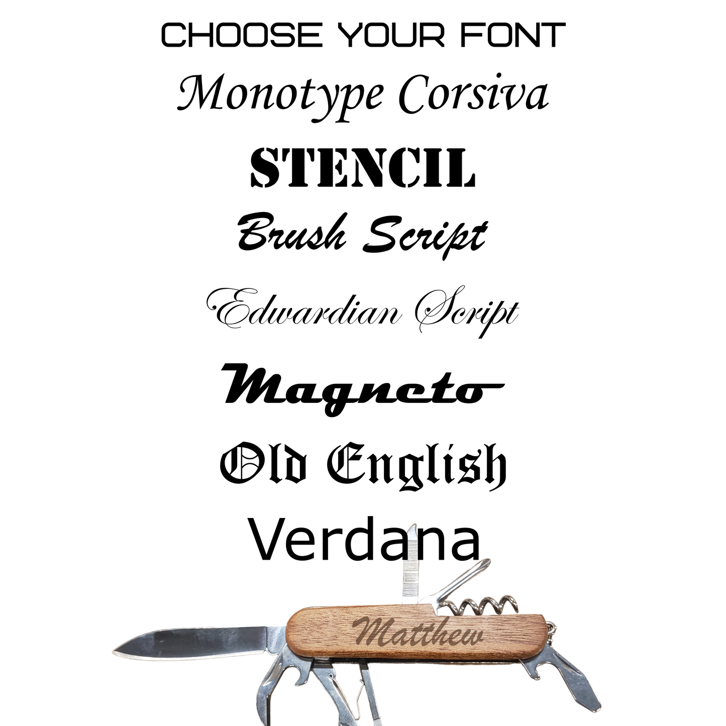 Personalized 3 1/2" Wooden 8-Function Multi-Tool Pocket Knife