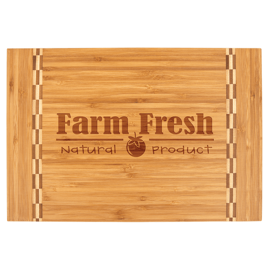 Monogrammed Bamboo Cutting Board with Butcher Block Inlay, 15" x 10 1/4"