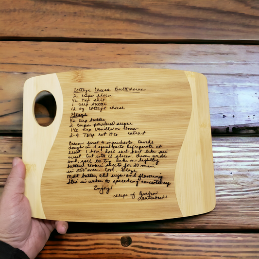 Recipe Cutting Board, 11" x 9" x 5/16" Bamboo Two Tone Cutting Board with Handle