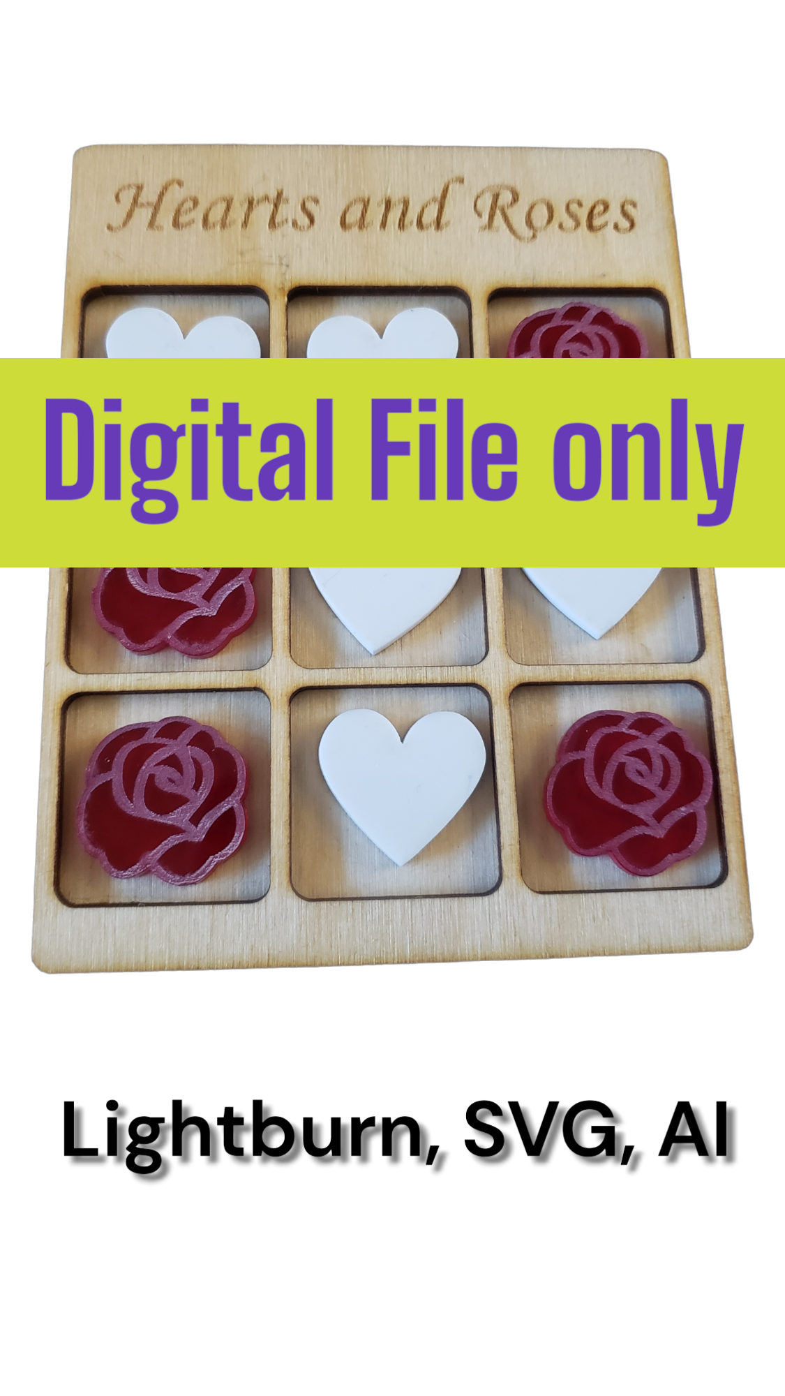 DIGITAL DOWNLOAD - Hearts and Roses Tic Tac Toe Game - Laser Cut Files